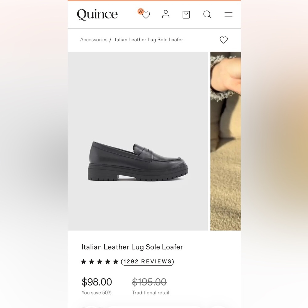 Quince Black Italian leather lug sole loafers size 7